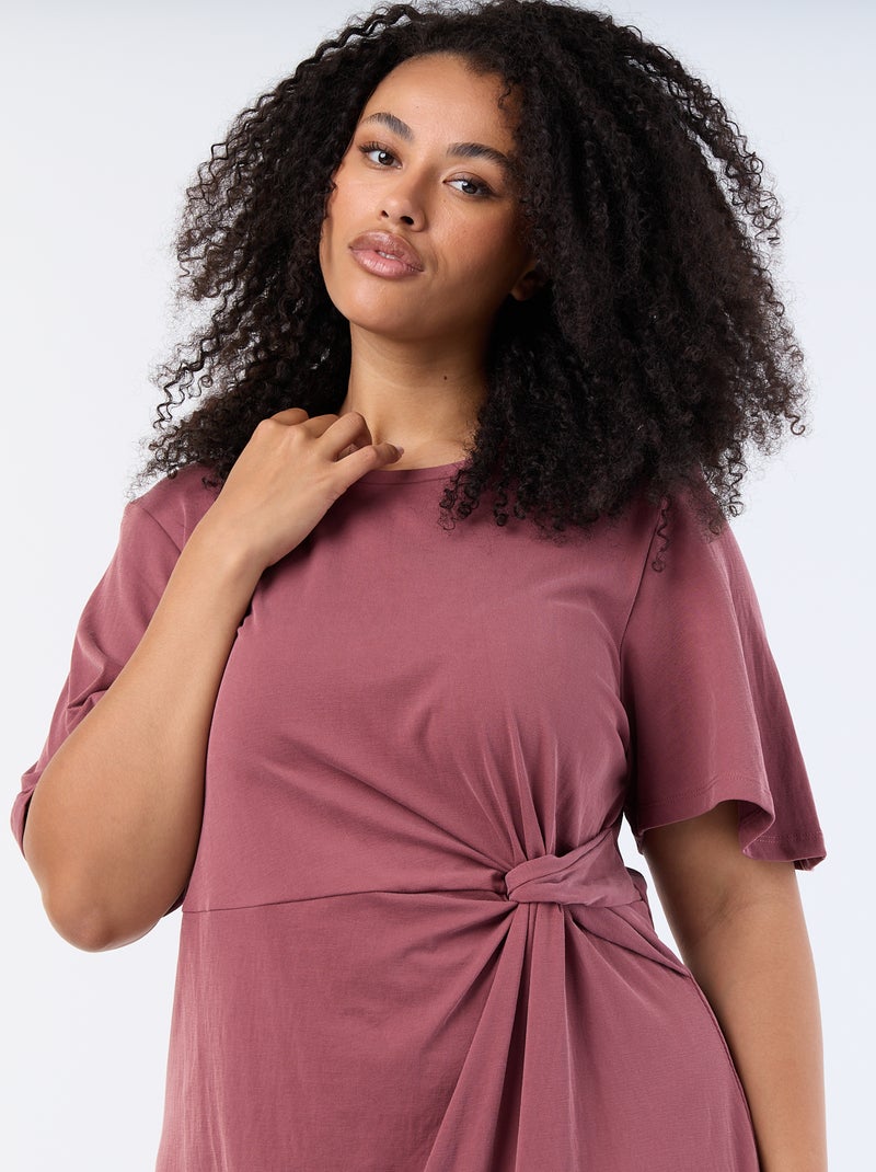 Vestido comprido liso com laço à frente Rosa - Kiabi
