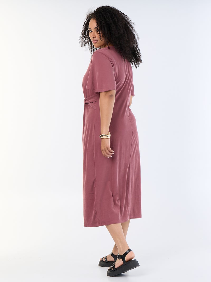 Vestido comprido liso com laço à frente Rosa - Kiabi