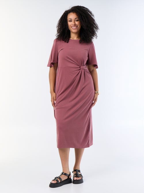 Vestido comprido liso com laço à frente - Kiabi