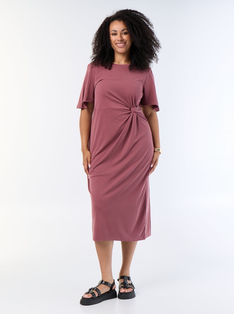 Vestido comprido liso com laço à frente Rosa - Kiabi