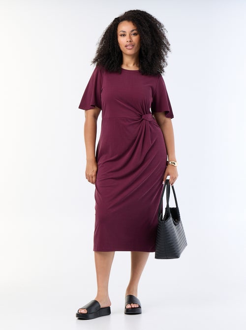 Vestido comprido liso com laço à frente - Kiabi