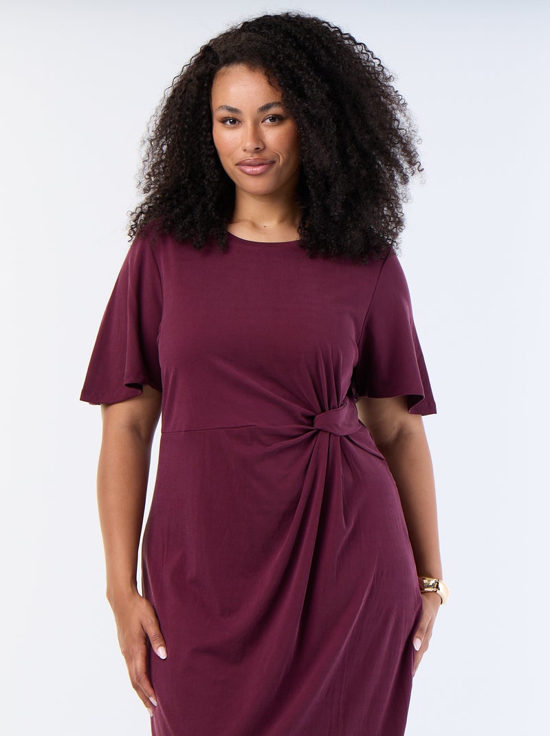 Vestido comprido liso com laço à frente Rosa - Kiabi