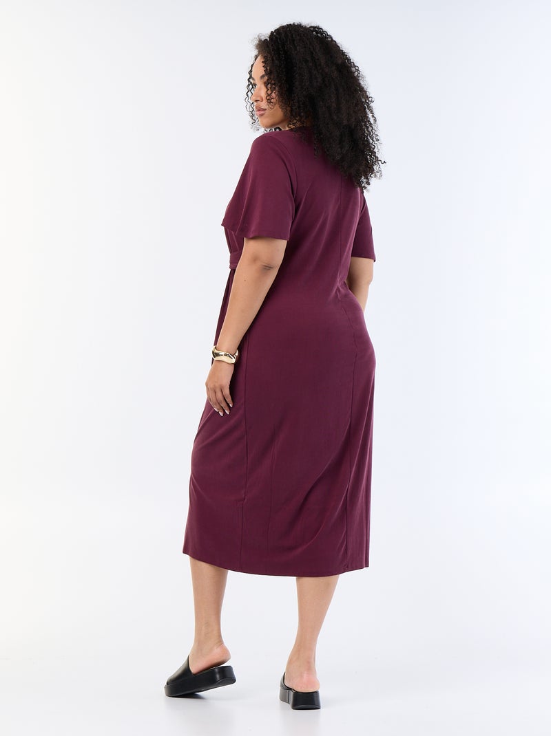 Vestido comprido liso com laço à frente Rosa - Kiabi