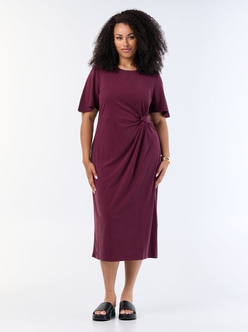 Vestido comprido liso com laço à frente - Kiabi