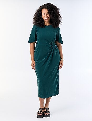 Vestido comprido liso com laço à frente