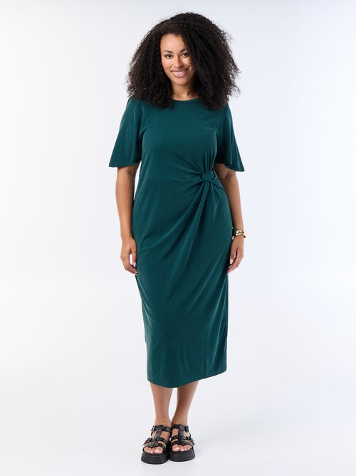 Vestido comprido liso com laço à frente - Kiabi