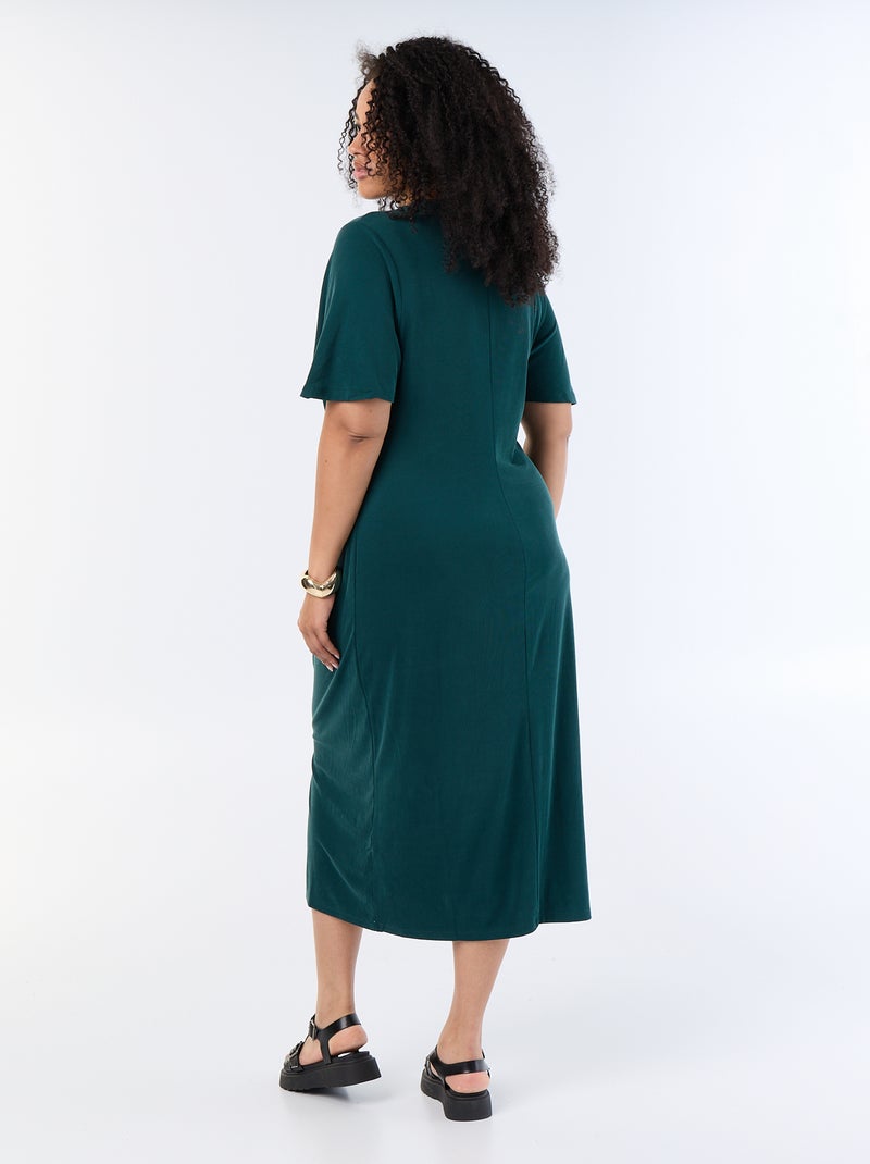 Vestido comprido liso com laço à frente Verde - Kiabi