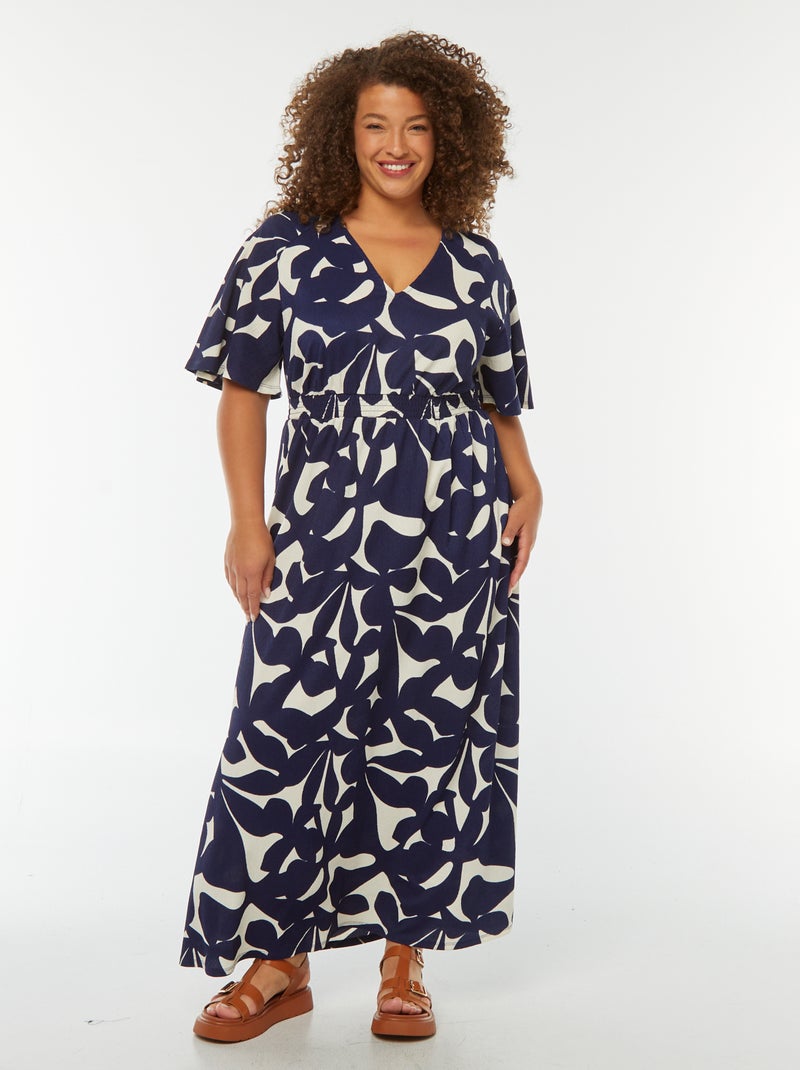 Vestido comprido liso em malha gofrada Azul - Kiabi