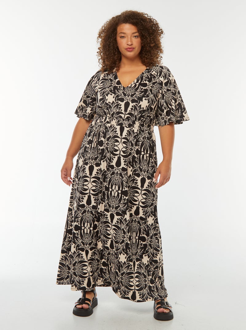 Vestido comprido liso em malha gofrada Bege - Kiabi