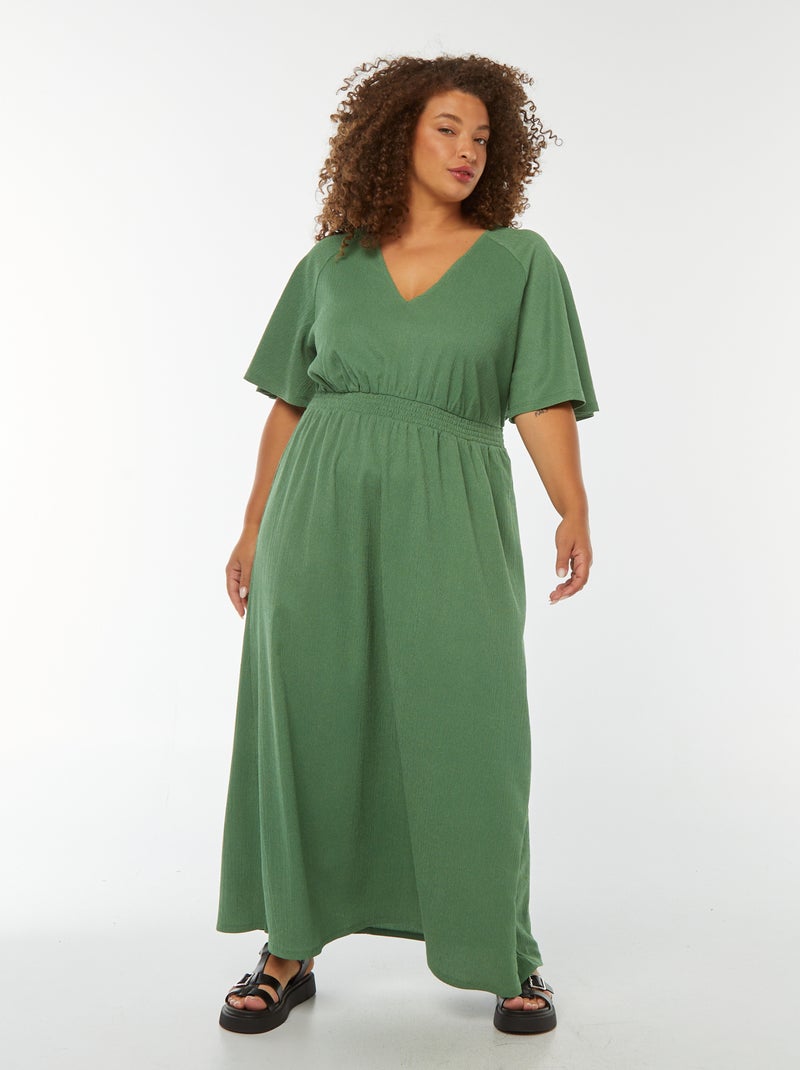 Vestido comprido liso em malha gofrada Verde - Kiabi