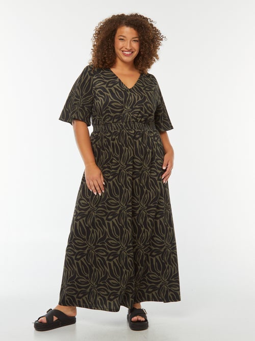 Vestido comprido liso em malha gofrada - Kiabi