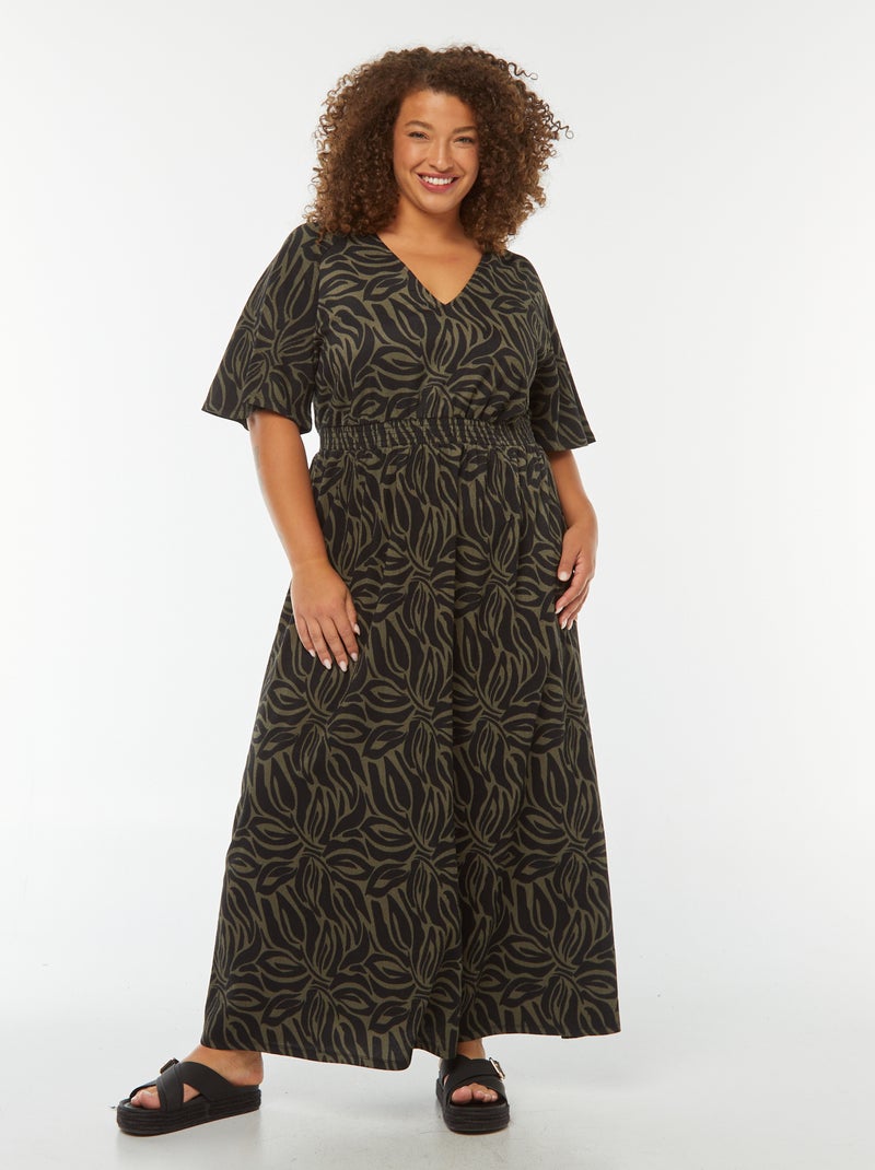 Vestido comprido liso em malha gofrada Verde - Kiabi