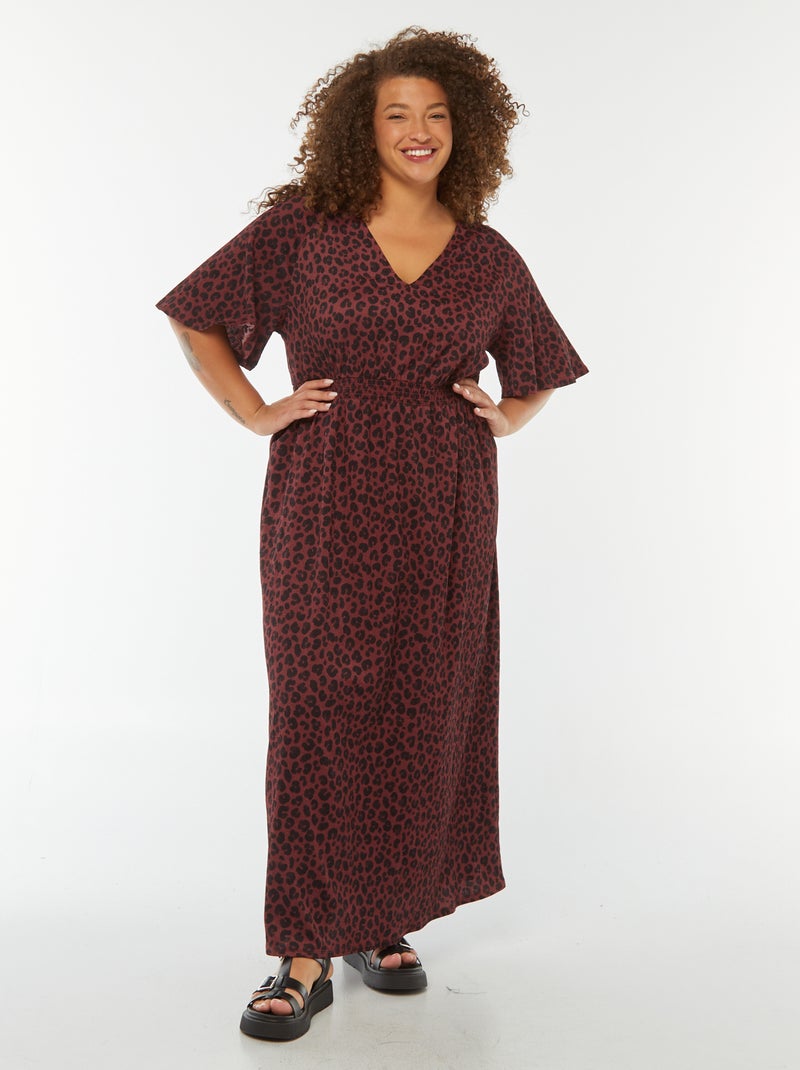 Vestido comprido liso em malha gofrada Violeta - Kiabi