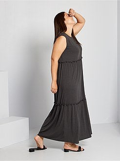 Vestido comprido nervurado - Kiabi