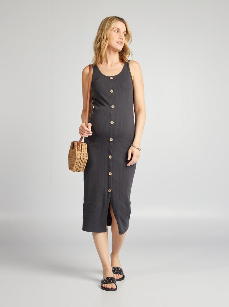 Vestido comprido nervurado de gravidez PRETO - Kiabi