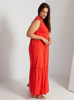 Vestido comprido nervurado - Kiabi