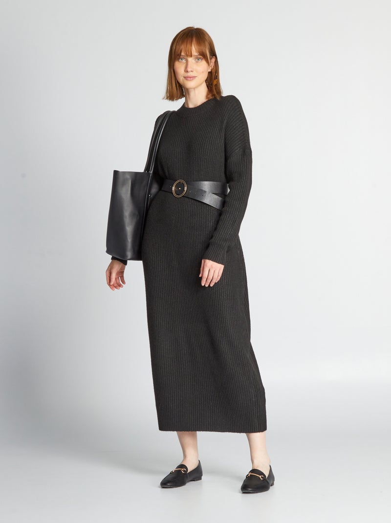 Vestido comprido oversize e nervurado PRETO - Kiabi