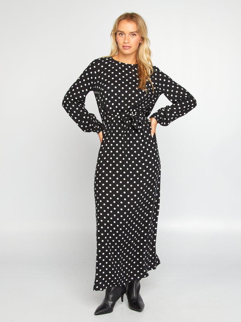 Vestido comprido pontilhado PRETO - Kiabi