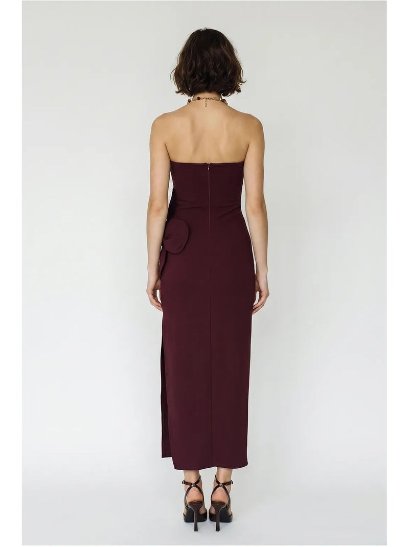 Vestido comprido sem alças com detalhe de racha e acessório de flores lucci Vermelho bordô - Kiabi