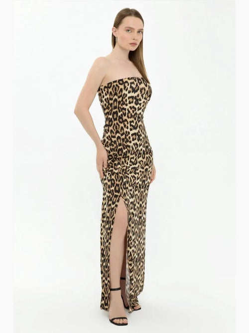 Vestido comprido sem alças com estampado animal hiccup - Kiabi