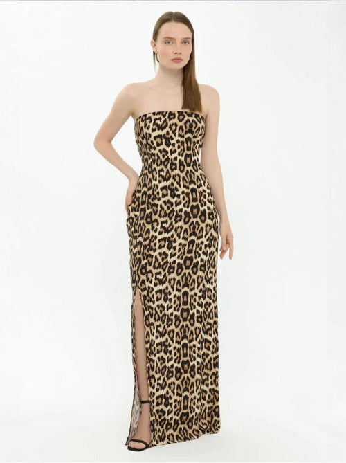 Vestido comprido sem alças com estampado animal hiccup - Kiabi