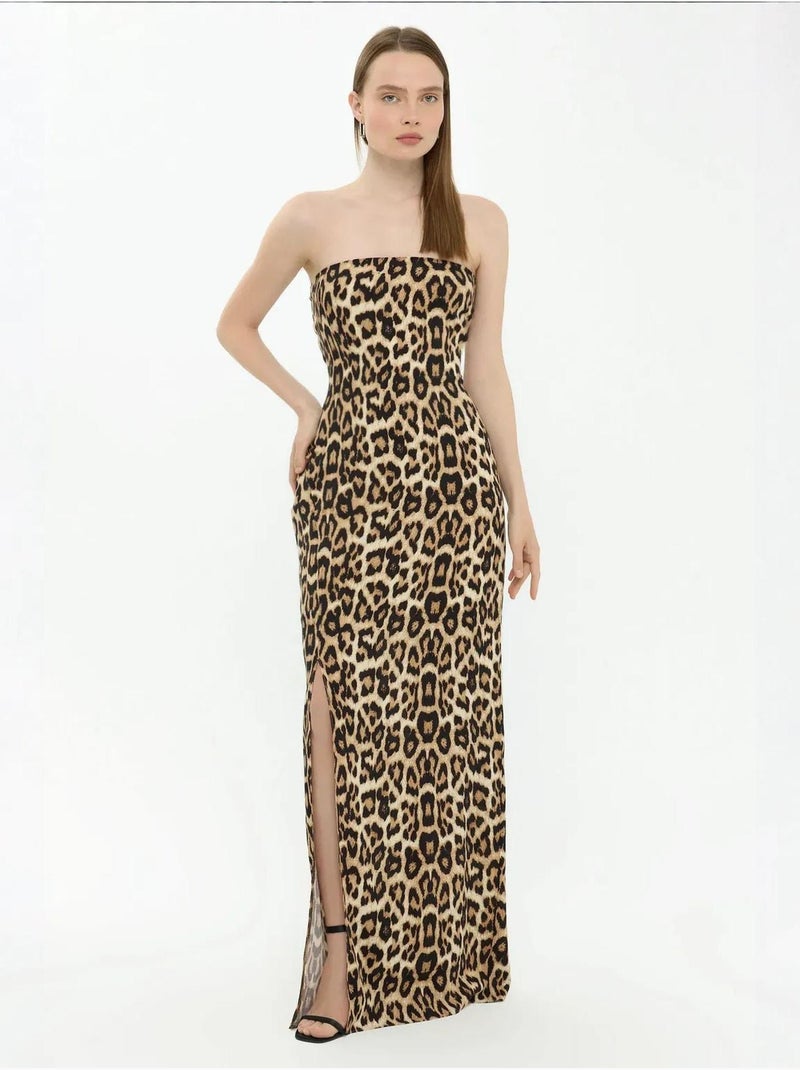 Vestido comprido sem alças com estampado animal hiccup Multicolorido - Kiabi