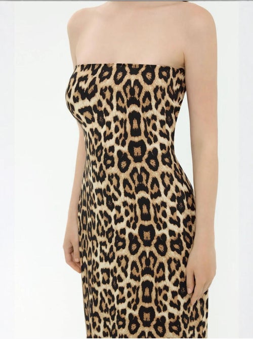 Vestido comprido sem alças com estampado animal hiccup - Kiabi