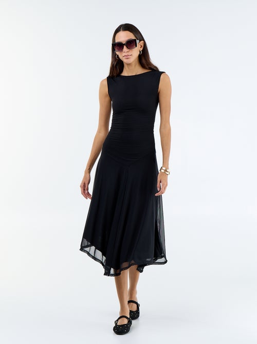Vestido comprido sem mangas com bainha assimétrica - Kiabi