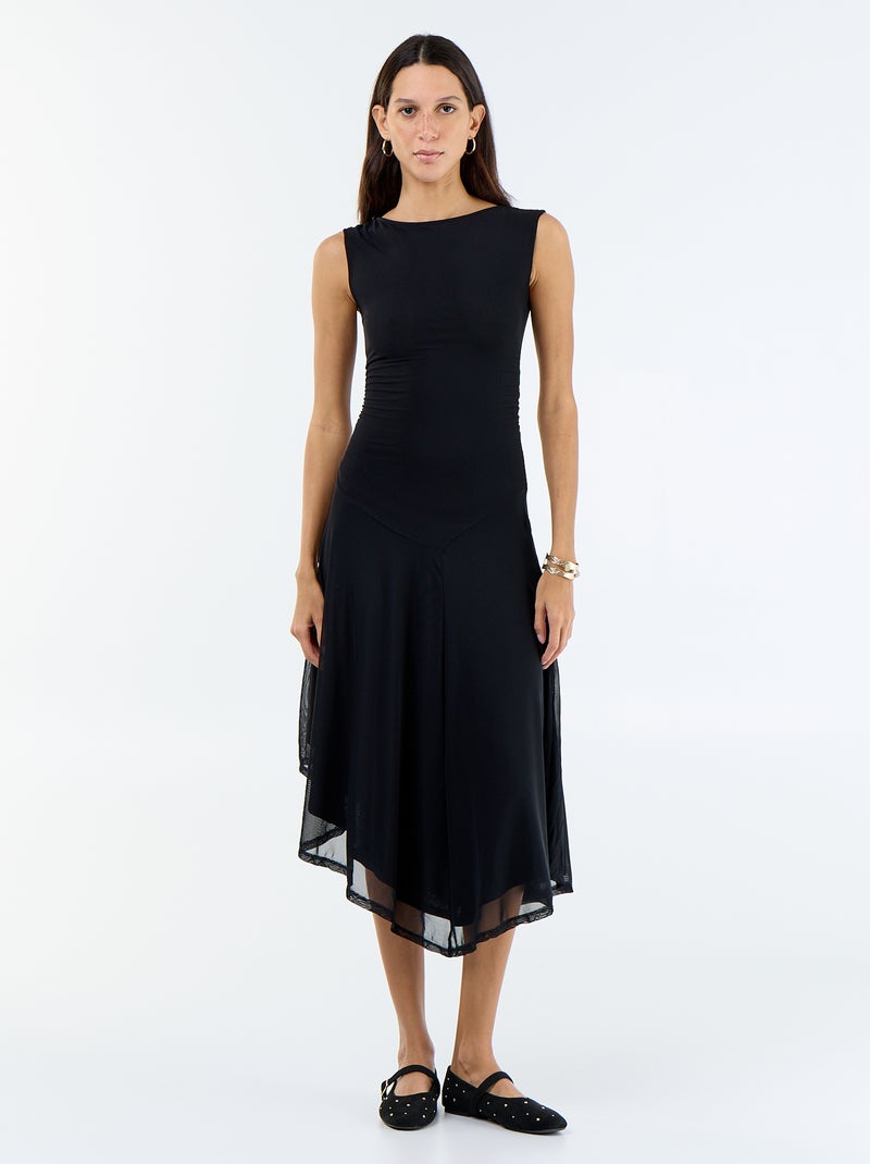 Vestido comprido sem mangas com bainha assimétrica Preto - Kiabi