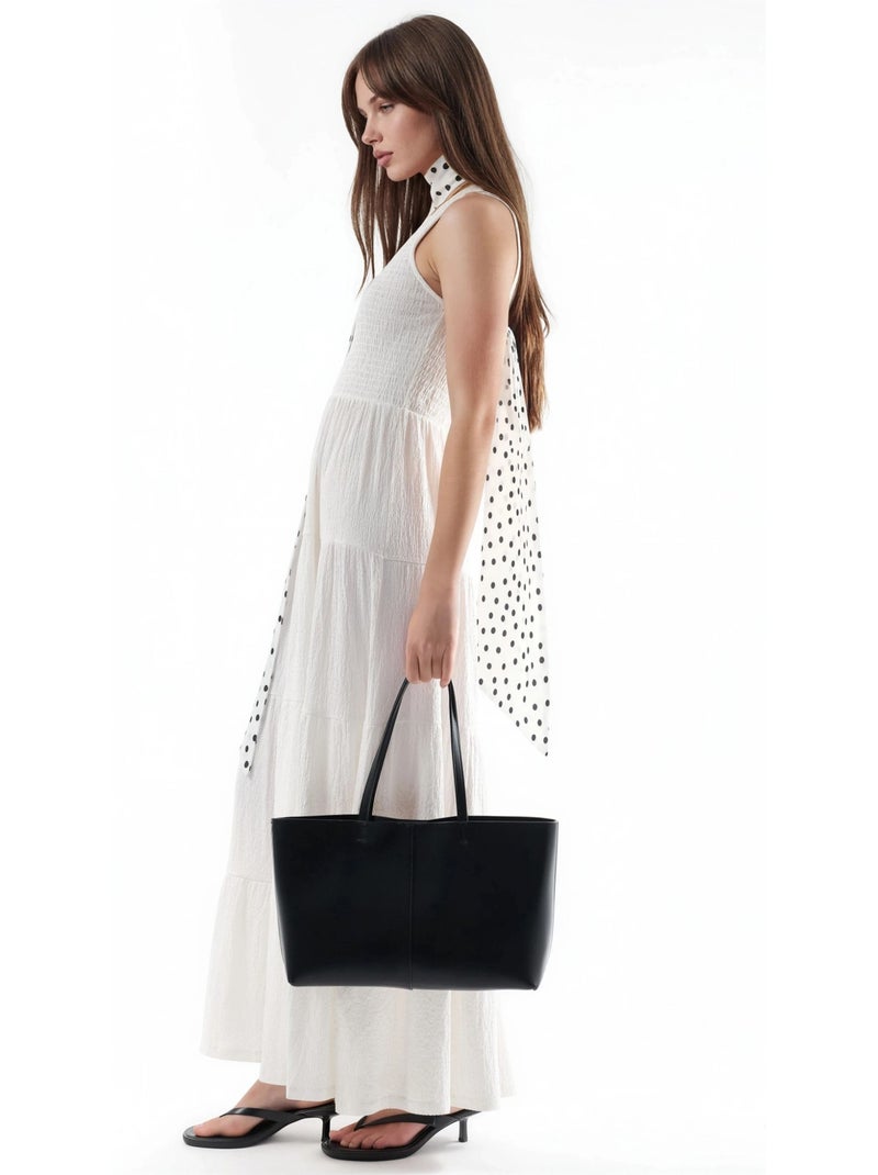 Vestido comprido texturado com decote em u busem Branco - Kiabi