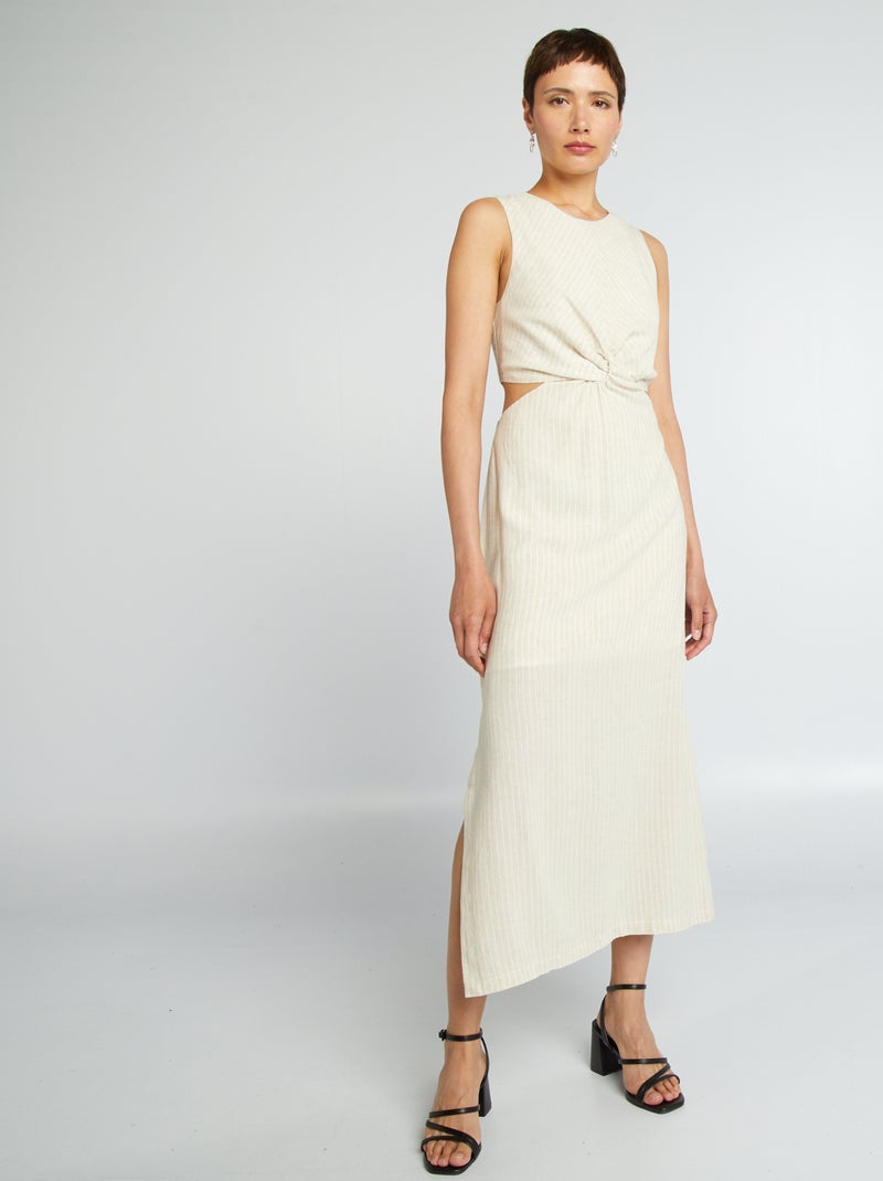 Vestido comprido torcido às riscas BEGE - Kiabi