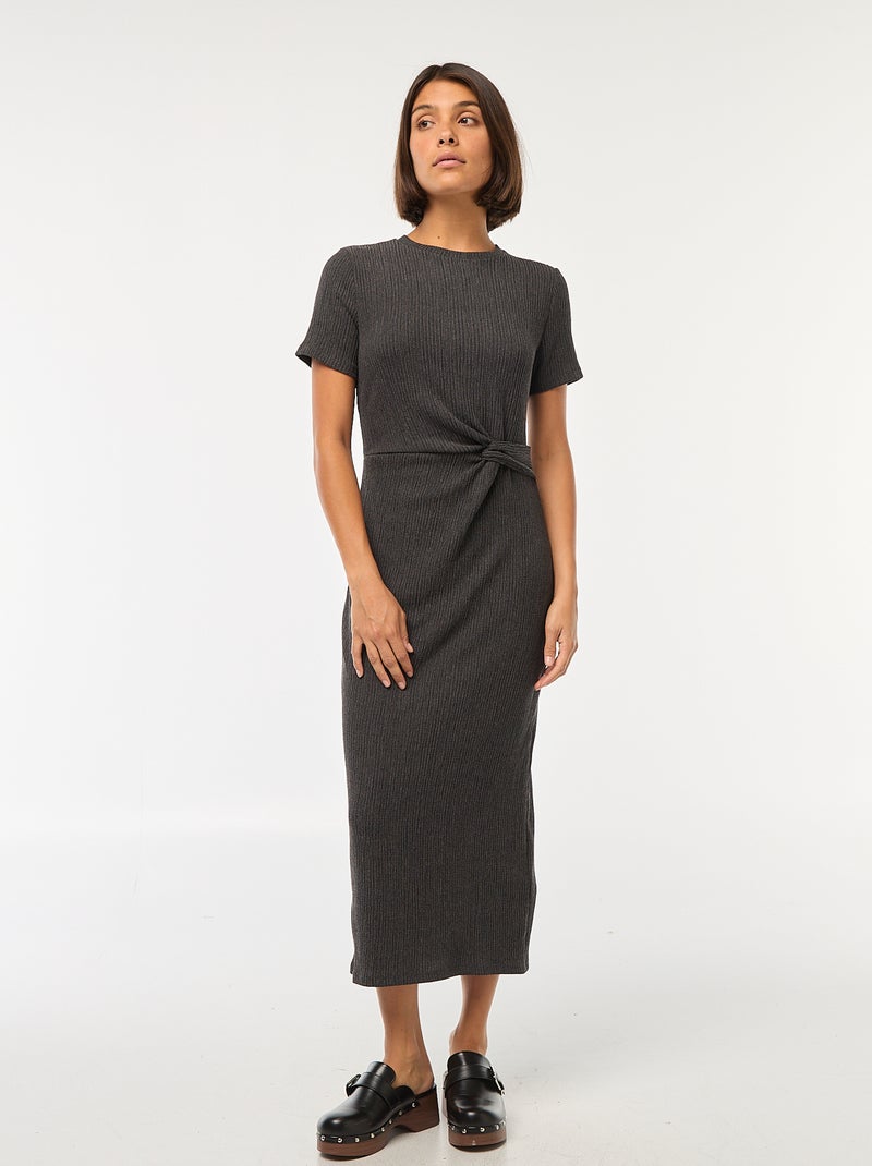 Vestido comprido torcido na cintura Preto - Kiabi