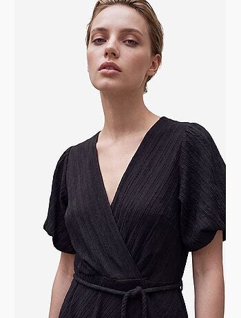 Vestido comprido transpassado com decote em v e cinto my fashion