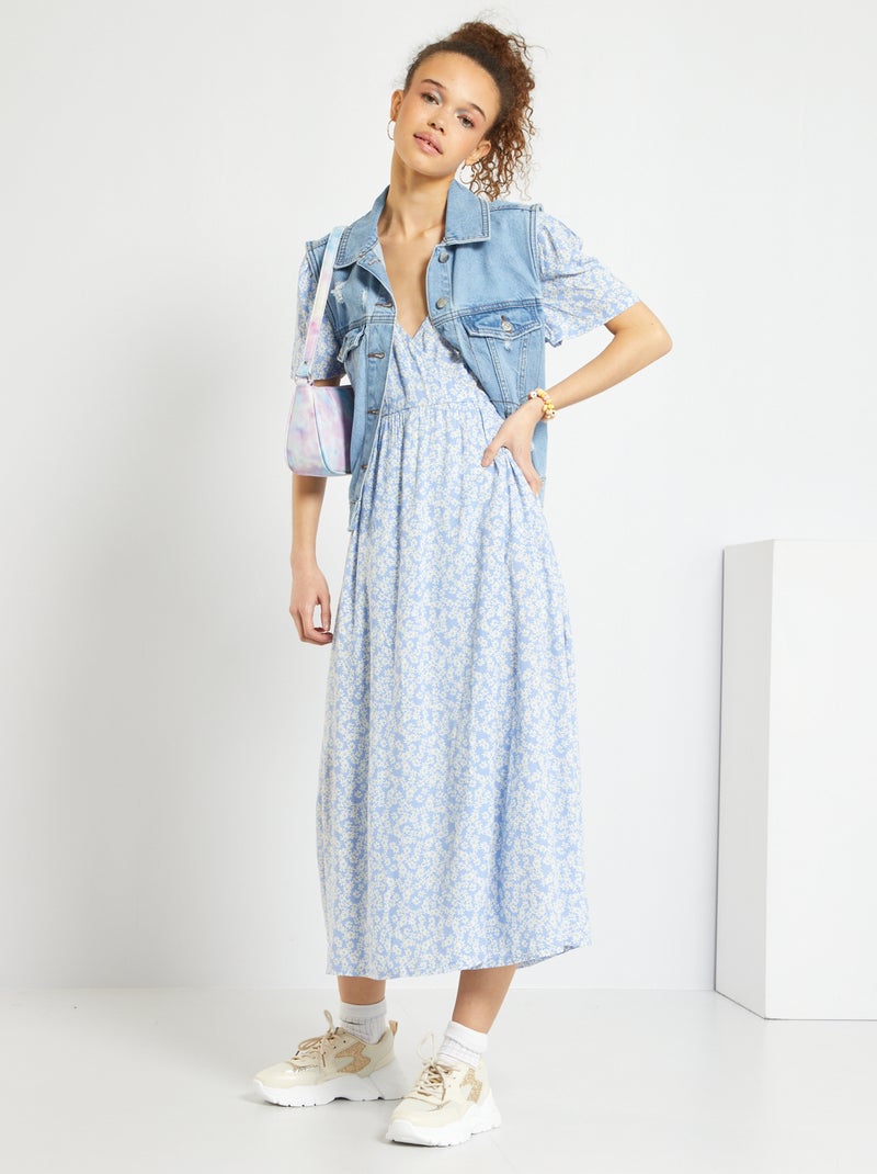 Vestido comprido trespassado AZUL - Kiabi