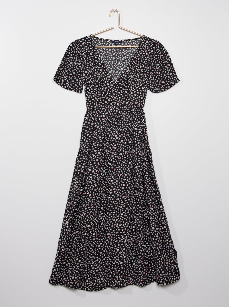 Vestido comprido trespassado PRETO - Kiabi