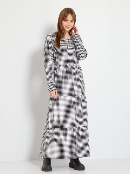 Vestido comprido 'Vichy' - Kiabi