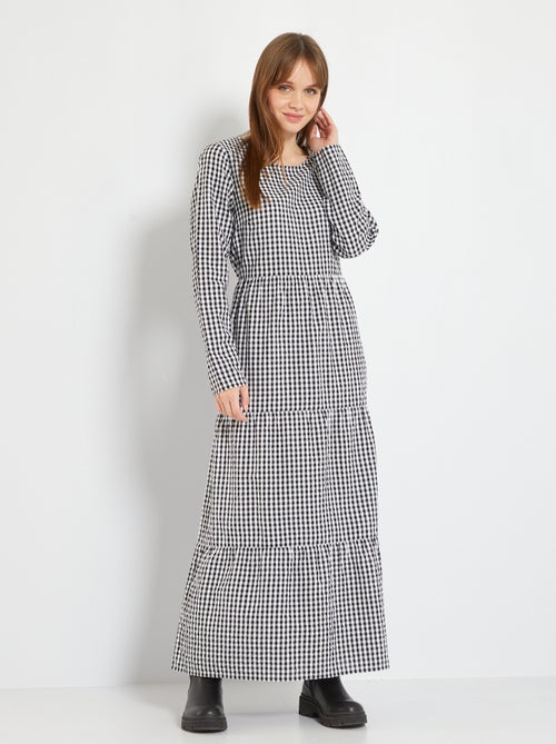 Vestido comprido 'Vichy' - Kiabi