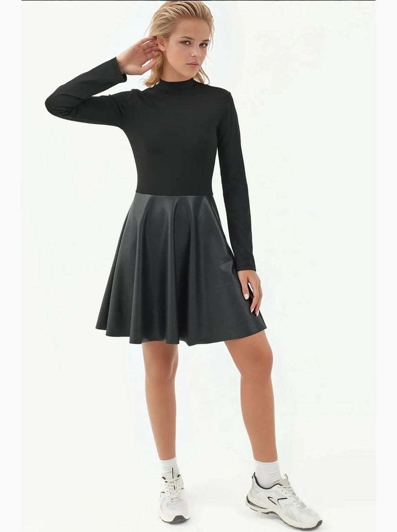 Vestido contrastante com gola redonda hiccup Preto - Kiabi