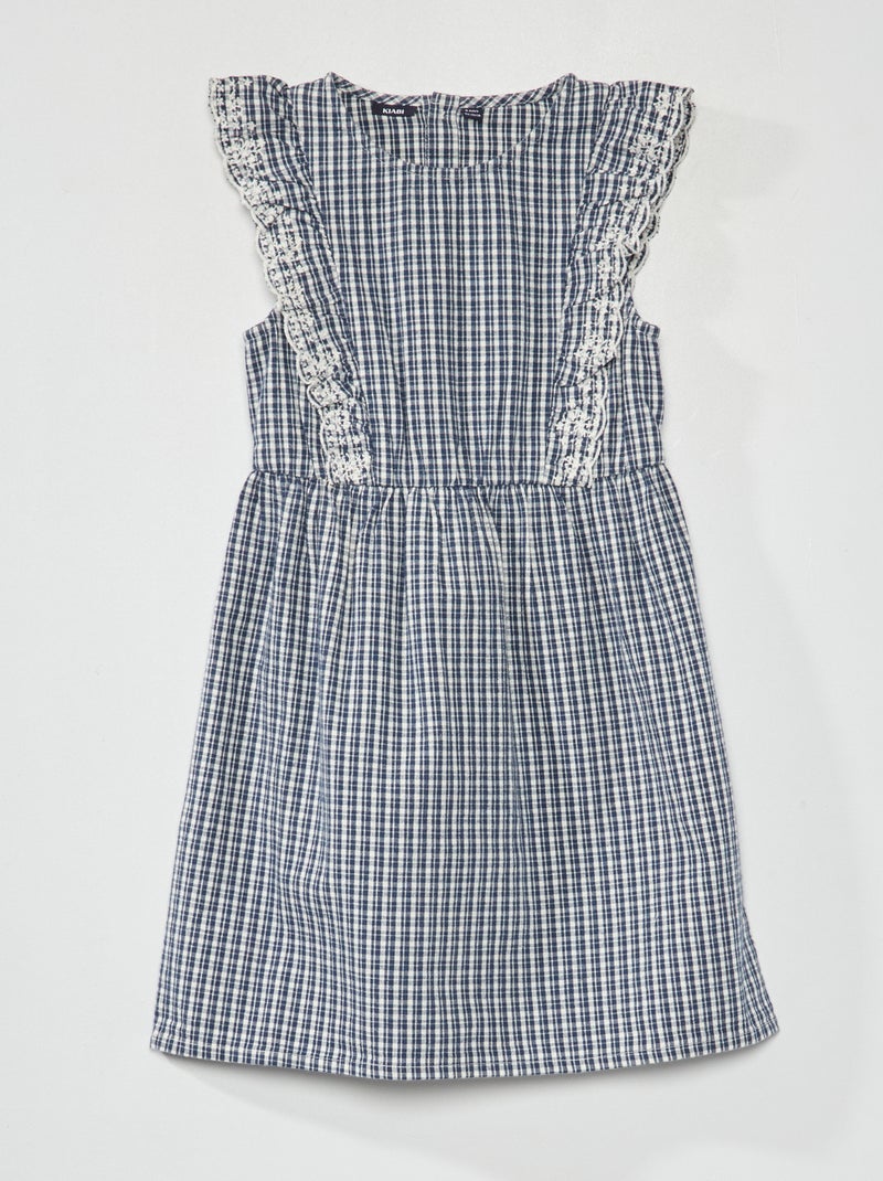 Vestido corola com folhos AZUL - Kiabi