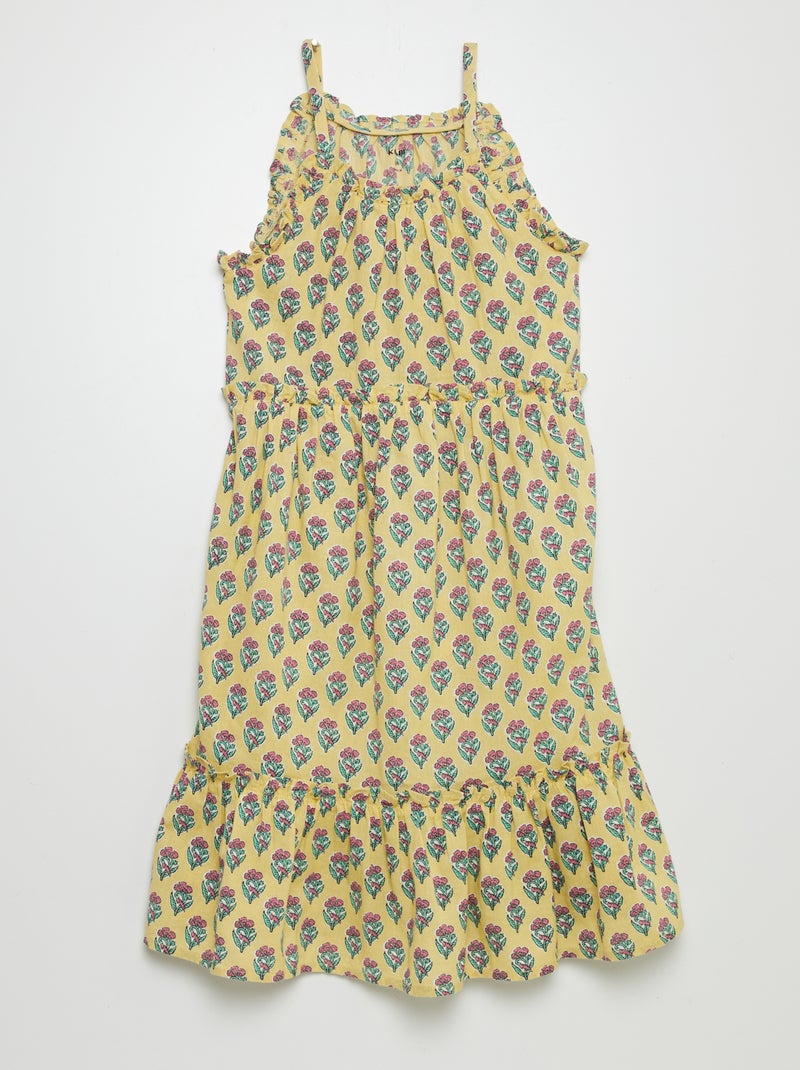 Vestido corola com motivo e base com folhos AMARELO - Kiabi