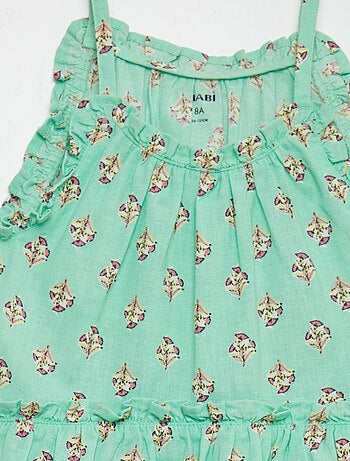 Vestido corola com motivo e base com folhos