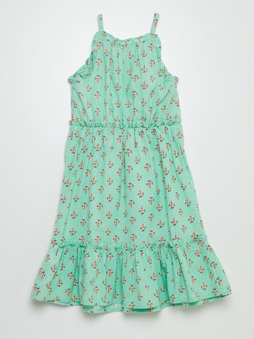 Vestido corola com motivo e base com folhos - Kiabi