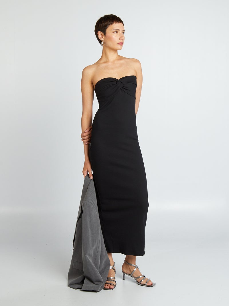 Vestido corpete de malha canelada Preto - Kiabi