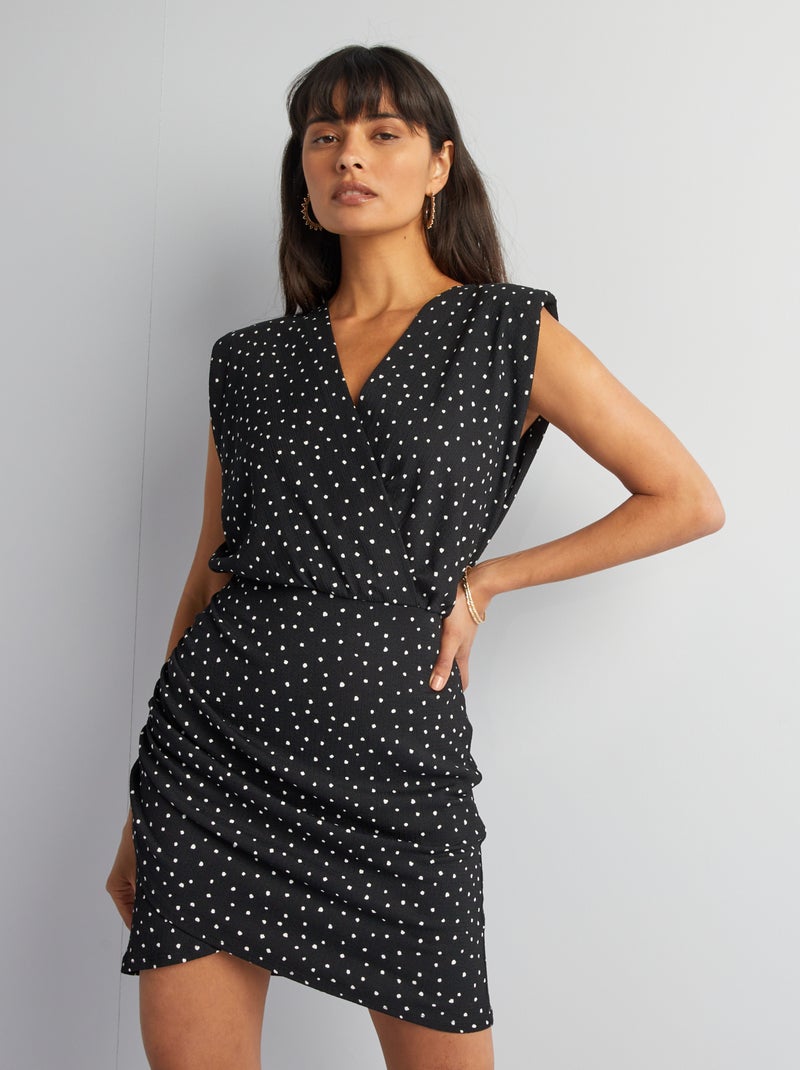 Vestido crepe com ombreiras PRETO - Kiabi