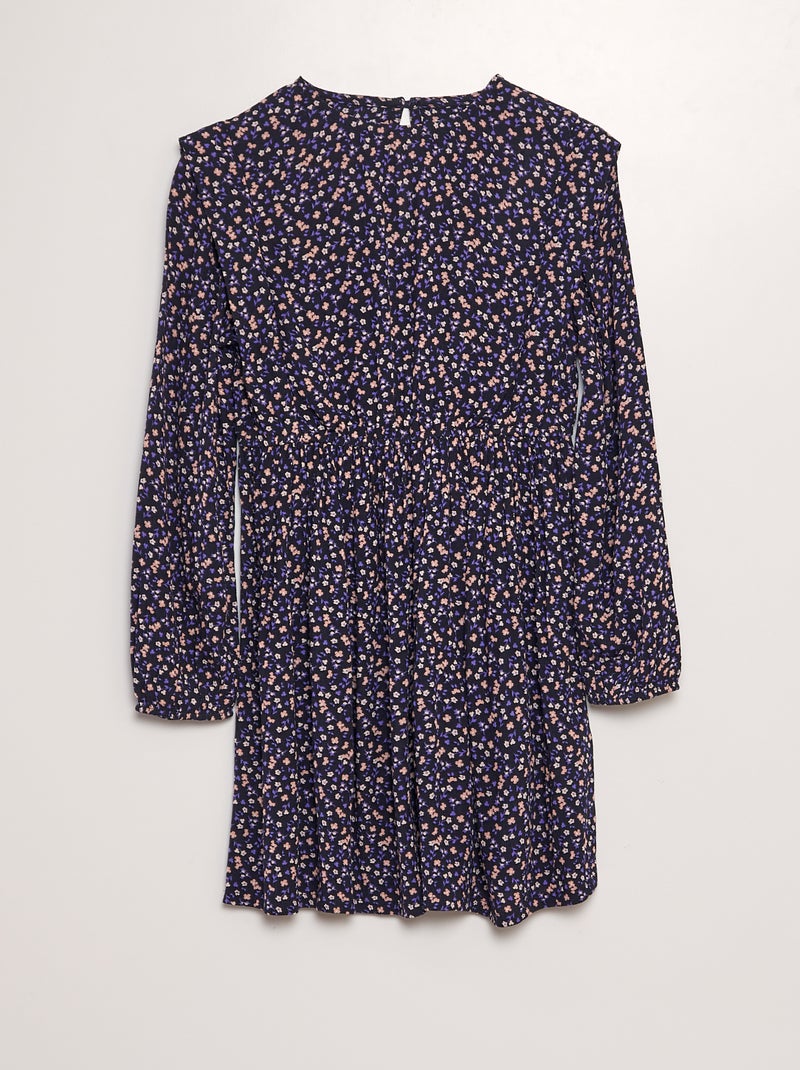Vestido crepe de manga comprida AZUL - Kiabi