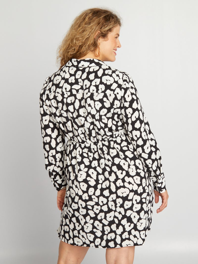 Vestido cruzado com estampado florido PRETO - Kiabi