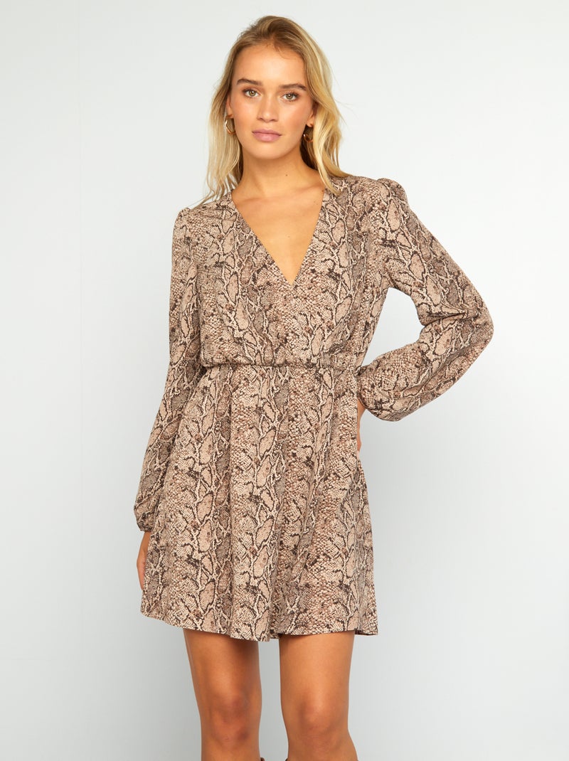 Vestido cruzado estampado BEGE - Kiabi