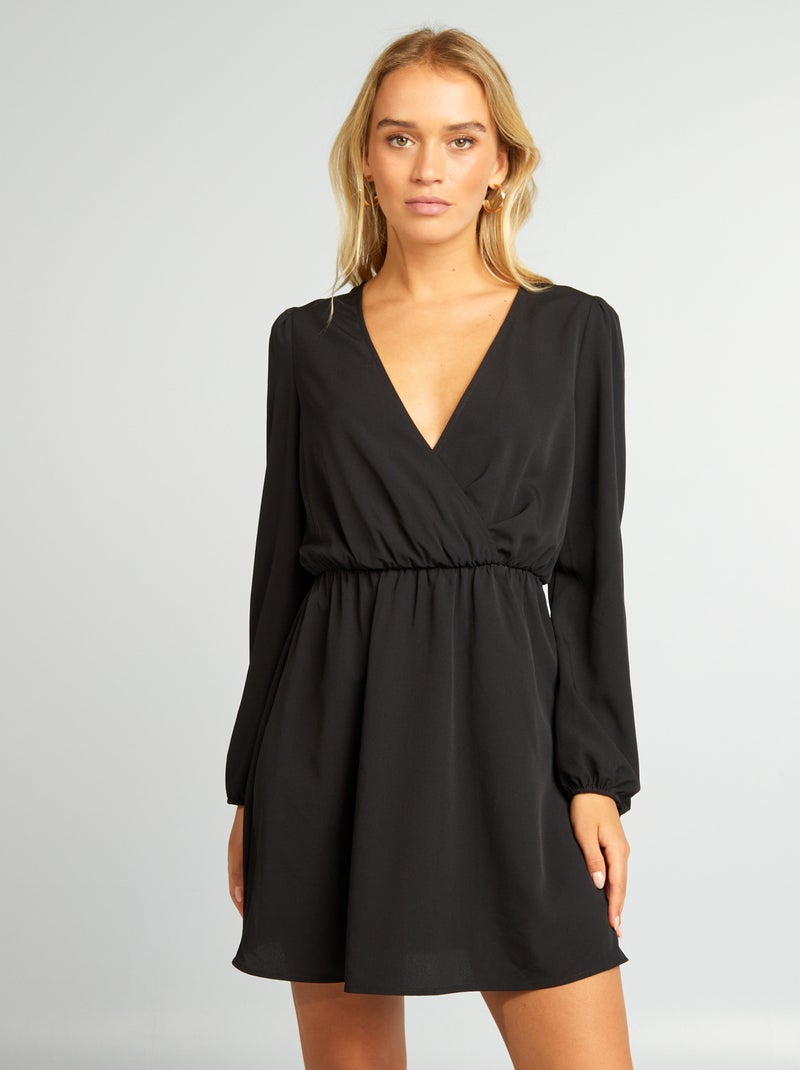 Vestido cruzado estampado Preto - Kiabi