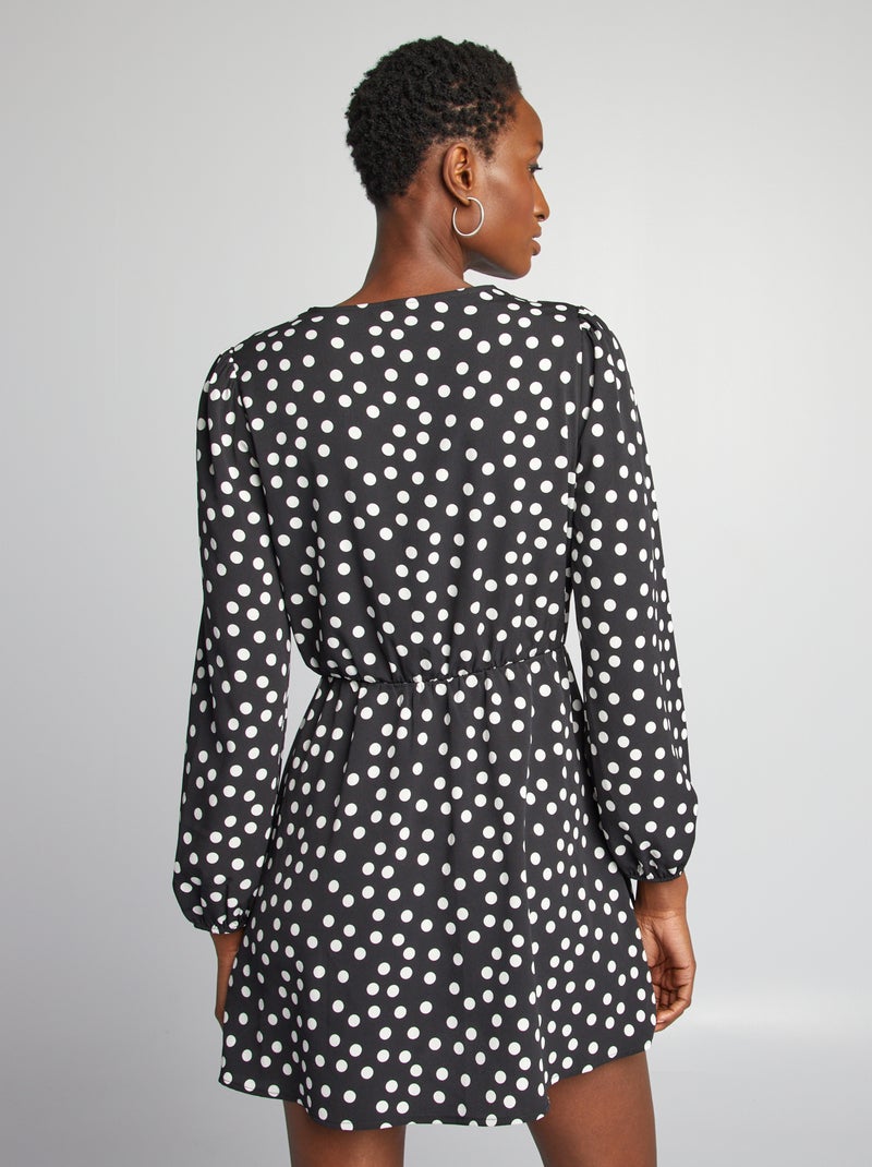 Vestido cruzado estampado PRETO - Kiabi