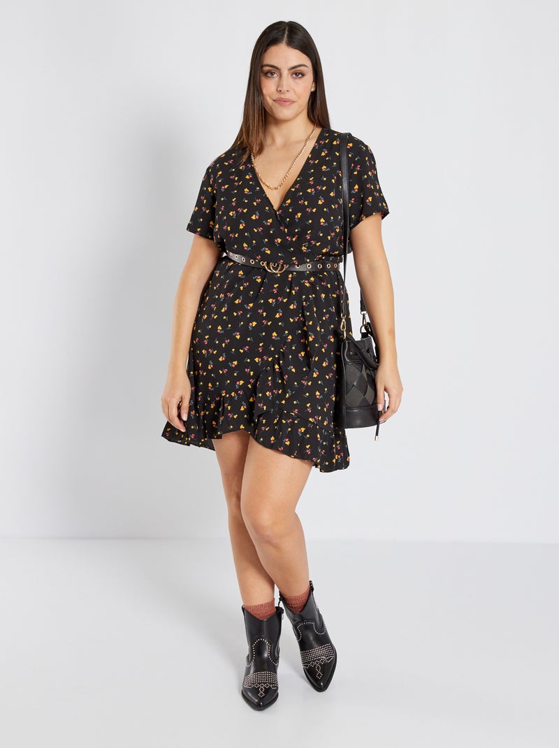 Vestido cruzado 'florido' PRETO - Kiabi